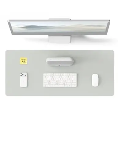 YSAGi Leather Desk Protector, Office Mat, Large Mouse Mat, Non-Slip PU Leather Blotter, Laptop Desk, Waterproof Writing Pad for Office and Home (Light Grey, 47