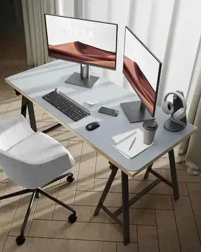 YSAGi Leather Desk Protector, Office Mat, Large Mouse Mat, Non-Slip PU Leather Blotter, Laptop Desk, Waterproof Writing Pad for Office and Home (Light Grey, 47.2