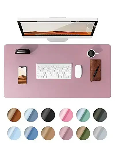 YSAGi Leather Desk Protector, Office Mat, Large Mouse Mat, Non-Slip PU Leather Blotter, Laptop Desk, Waterproof Writing Pad for Office and Home (Pale Mauve, 35.4