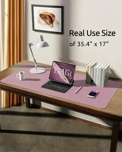 YSAGi Leather Desk Protector, Office Mat, Large Mouse Mat, Non-Slip PU Leather Blotter, Laptop Desk, Waterproof Writing Pad for Office and Home (Pale Mauve, 35.4
