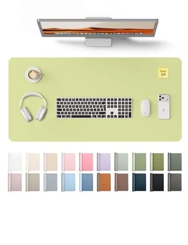 YSAGi Leather Desk Protector, Office Mat, Large Mouse Mat, Non-Slip PU Leather Blotter, Laptop Desk, Waterproof Writing Pad for Office and Home (Peak Green, 35.4