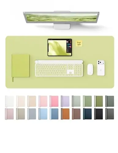 YSAGi Leather Desk Protector, Office Mat, Large Mouse Mat, Non-Slip PU Leather Blotter, Laptop Desk, Waterproof Writing Pad for Office and Home (Peak Green, 35.4