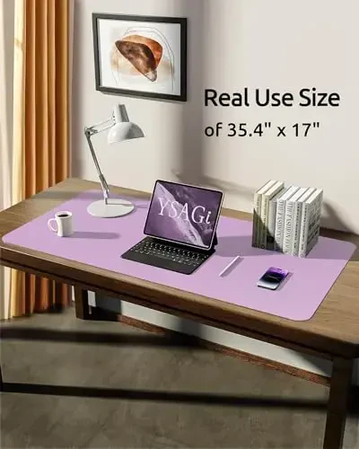 YSAGi Leather Desk Protector, Office Mat, Large Mouse Mat, Non-Slip PU Leather Blotter, Laptop Desk, Waterproof Writing Pad for Office and Home (Taro Purple, 35.4