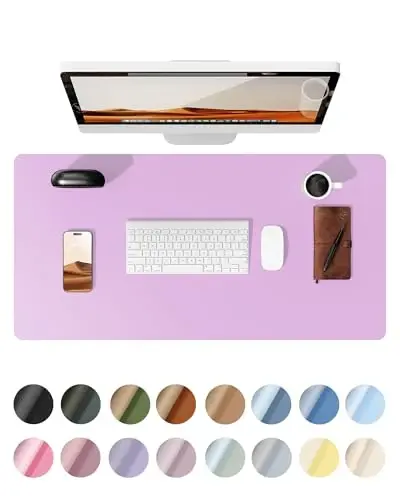 YSAGi Leather Desk Protector, Office Mat, Large Mouse Mat, Non-Slip PU Leather Blotter, Laptop Desk, Waterproof Writing Pad for Office and Home (Taro Purple, 35.4