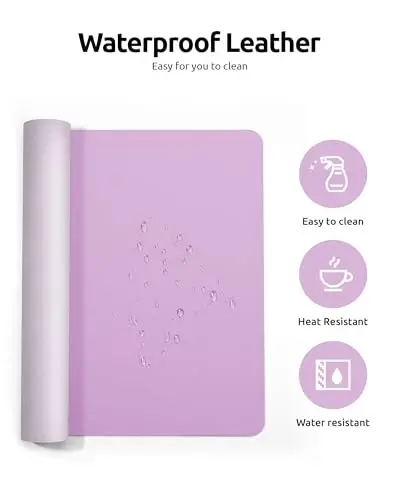 YSAGi Leather Desk Protector, Office Mat, Large Mouse Mat, Non-Slip PU Leather Blotter, Laptop Desk, Waterproof Writing Pad for Office and Home (Taro Purple, 35.4