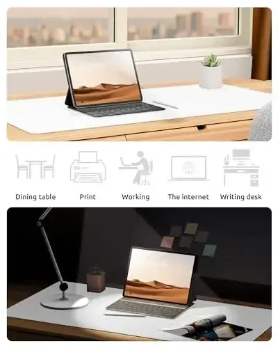 YSAGi Leather Desk Protector, Office Mat, Large Mouse Mat, Non-Slip PU Leather Blotter, Laptop Desk, Waterproof Writing Pad for Office and Home (White, 23.6