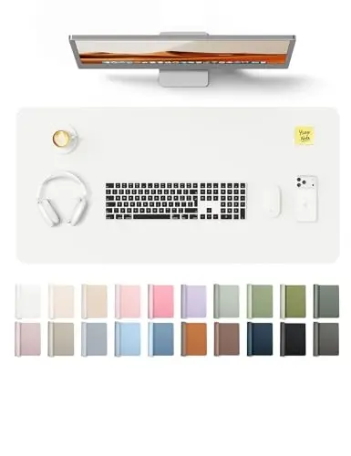 YSAGi Leather Desk Protector, Office Mat, Large Mouse Mat, Non-Slip PU Leather Blotter, Laptop Desk, Waterproof Writing Pad for Office and Home (White, 31.5