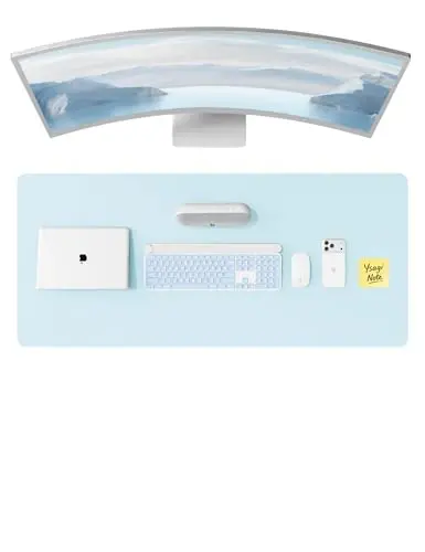 YSAGi Leather Desk Protector, Office Mat, Large Mouse Mat, Non-Slip PU Leather Blotter, Laptop Pad, Waterproof Writing Pad for Office and Home (Baby Blue, 47