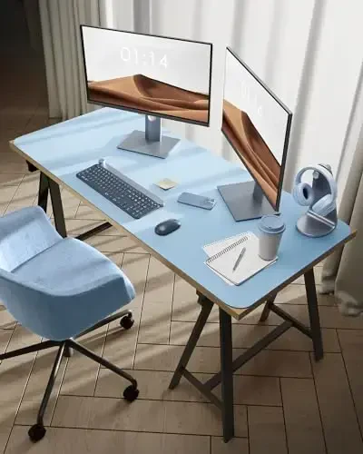 YSAGi Leather Desk Protector, Office Mat, Large Mouse Mat, Non-Slip PU Leather Blotter, Laptop Pad, Waterproof Writing Pad for Office and Home (Baby Blue, 47.2