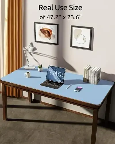 YSAGi Leather Desk Protector, Office Mat, Large Mouse Mat, Non-Slip PU Leather Blotter, Laptop Pad, Waterproof Writing Pad for Office and Home (Baby Blue, 47.2