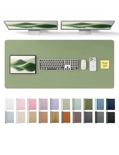 YSAGi Leather Desk Protector, Office Mat, Large Mouse Mat, Non-Slip PU Leather Blotter, Laptop Pad, Waterproof Writing Pad for Office and Home (Bamboo Green, 47