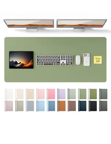 YSAGi Leather Desk Protector, Office Mat, Large Mouse Mat, Non-Slip PU Leather Blotter, Laptop Pad, Waterproof Writing Pad for Office and Home (Bamboo Green, 47
