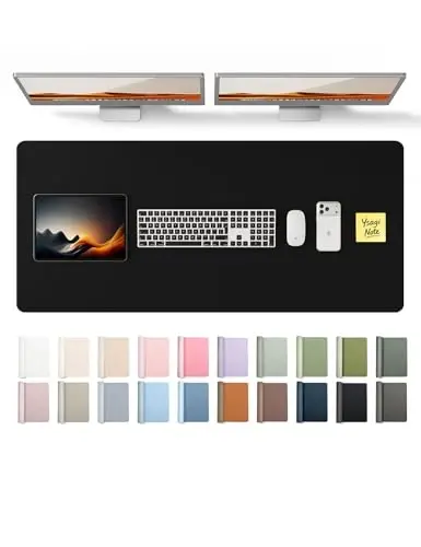 YSAGi Leather Desk Protector, Office Mat, Large Mouse Mat, Non-Slip PU Leather Blotter, Laptop Pad, Waterproof Writing Pad for Office and Home (Black, 47