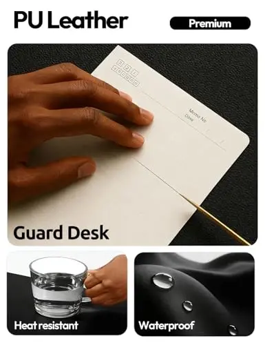 YSAGi Leather Desk Protector, Office Mat, Large Mouse Mat, Non-Slip PU Leather Blotter, Laptop Pad, Waterproof Writing Pad for Office and Home (Black, 47