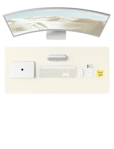 YSAGi Leather Desk Protector, Office Mat, Large Mouse Mat, Non-Slip PU Leather Blotter, Laptop Pad, Waterproof Writing Pad for Office and Home (Cream, 47