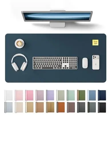 YSAGi Leather Desk Protector, Office Mat, Large Mouse Mat, Non-Slip PU Leather Blotter, Laptop Pad, Waterproof Writing Pad for Office and Home (Dark Blue, 31.5