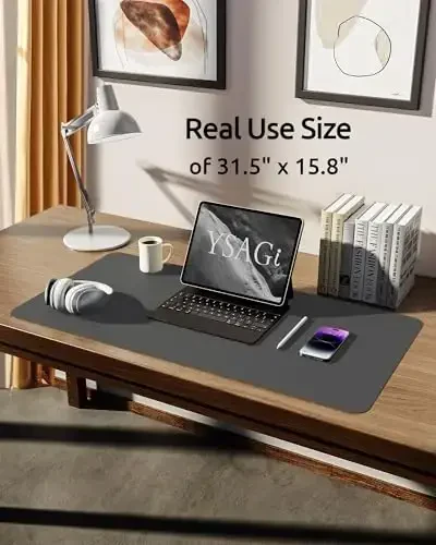 YSAGi Leather Desk Protector, Office Mat, Large Mouse Mat, Non-Slip PU Leather Blotter, Laptop Pad, Waterproof Writing Pad for Office and Home (Dark Grey, 31.5