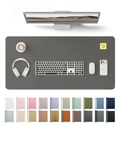 YSAGi Leather Desk Protector, Office Mat, Large Mouse Mat, Non-Slip PU Leather Blotter, Laptop Pad, Waterproof Writing Pad for Office and Home (Dark Grey, 31.5