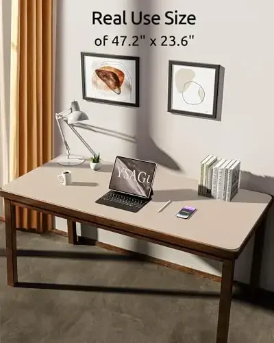 YSAGi Leather Desk Protector, Office Mat, Large Mouse Mat, Non-Slip PU Leather Blotter, Laptop Pad, Waterproof Writing Pad for Office and Home (Eggshell, 47.2