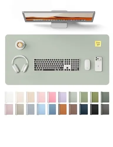 YSAGi Leather Desk Protector, Office Mat, Large Mouse Mat, Non-Slip PU Leather Blotter, Laptop Pad, Waterproof Writing Pad for Office and Home (Grayish Green, 35.4