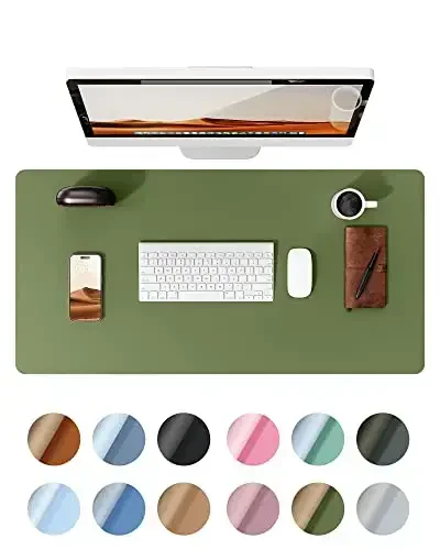 YSAGi Leather Desk Protector, Office Mat, Large Mouse Mat, Non-Slip PU Leather Blotter, Laptop Pad, Waterproof Writing Pad for Office and Home (Green, 35.4