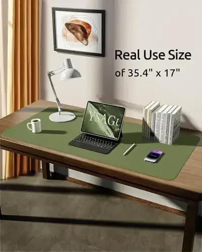 YSAGi Leather Desk Protector, Office Mat, Large Mouse Mat, Non-Slip PU Leather Blotter, Laptop Pad, Waterproof Writing Pad for Office and Home (Green, 35.4