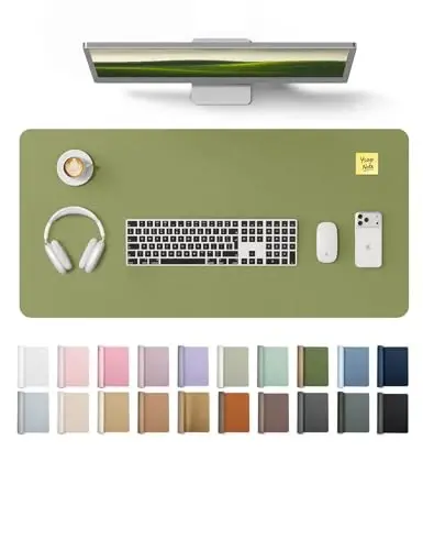 YSAGi Leather Desk Protector, Office Mat, Large Mouse Mat, Non-Slip PU Leather Blotter, Laptop Pad, Waterproof Writing Pad for Office and Home (Green, 35.4