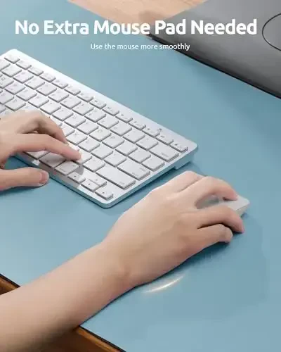 YSAGi Leather Desk Protector, Office Mat, Large Mouse Mat, Non-Slip PU Leather Blotter, Laptop Pad, Waterproof Writing Pad for Office and Home (Ice Blue, 35.4