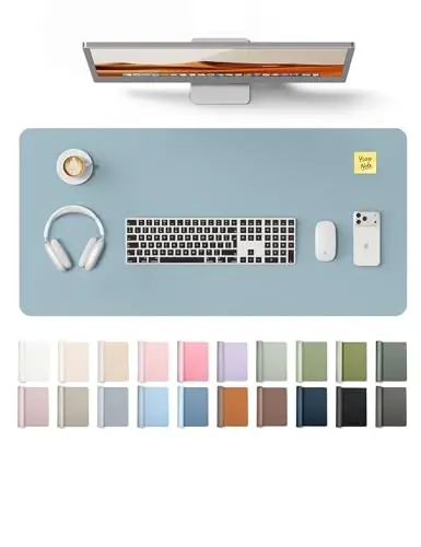 YSAGi Leather Desk Protector, Office Mat, Large Mouse Mat, Non-Slip PU Leather Blotter, Laptop Pad, Waterproof Writing Pad for Office and Home (Ice Blue, 35.4