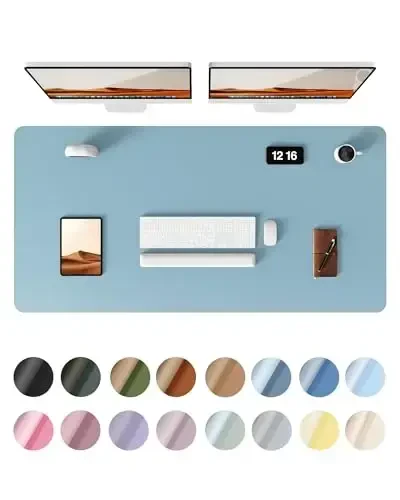 YSAGi Leather Desk Protector, Office Mat, Large Mouse Mat, Non-Slip PU Leather Blotter, Laptop Pad, Waterproof Writing Pad for Office and Home (Ice Blue, 47.2