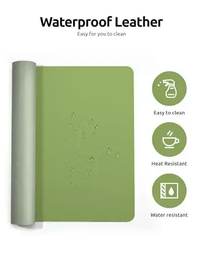 YSAGi Leather Desk Protector, Office Mat, Large Mouse Mat, Non-Slip PU Leather Blotter, Laptop Pad, Waterproof Writing Pad for Office and Home (Leaf Green, 23.6