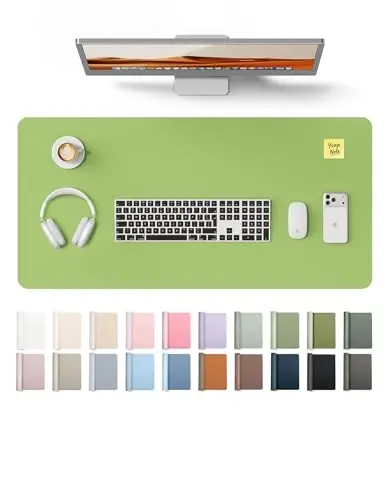 YSAGi Leather Desk Protector, Office Mat, Large Mouse Mat, Non-Slip PU Leather Blotter, Laptop Pad, Waterproof Writing Pad for Office and Home (Leaf Green, 31.5