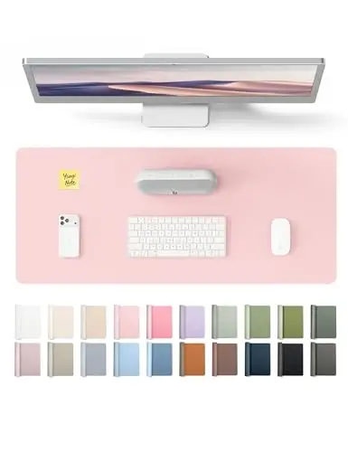 YSAGi Leather Desk Protector, Office Mat, Large Mouse Mat, Non-Slip PU Leather Blotter, Laptop Pad, Waterproof Writing Pad for Office and Home (Light Pink, 23.6