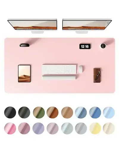 YSAGi Leather Desk Protector, Office Mat, Large Mouse Mat, Non-Slip PU Leather Blotter, Laptop Pad, Waterproof Writing Pad for Office and Home (Light Pink, 47.2