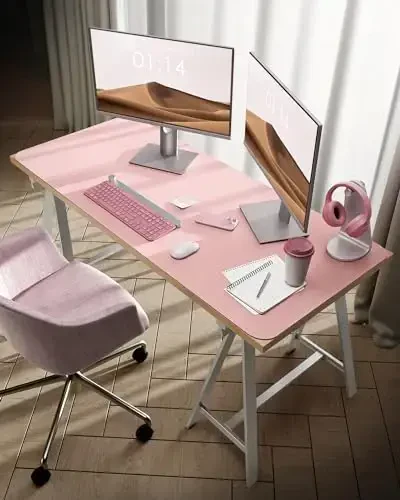 YSAGi Leather Desk Protector, Office Mat, Large Mouse Mat, Non-Slip PU Leather Blotter, Laptop Pad, Waterproof Writing Pad for Office and Home (Light Pink, 47.2