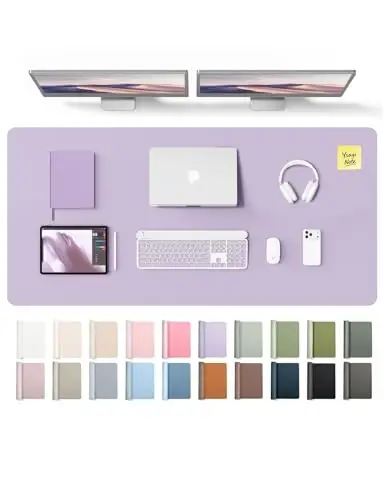 YSAGi Leather Desk Pad Protector, Office Desk Mat, Large Mouse Pad, Non-Slip PU Leather Desk Blotter, Laptop Desk Pad, Waterproof Desk Writing Pad for Office and Home (Light Purple, 55