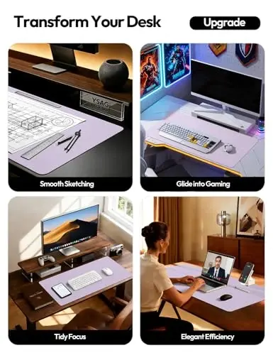 YSAGi Leather Desk Protector, Office Mat, Large Mouse Mat, Non-Slip PU Leather Blotter, Laptop Pad, Waterproof Writing Pad for Office and Home (Light Purple, 23.6