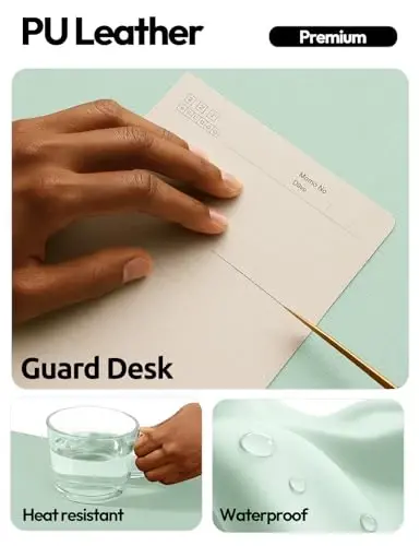 YSAGi Leather Desk Protector, Office Mat, Large Mouse Mat, Non-Slip PU Leather Blotter, Laptop Pad, Waterproof Writing Pad for Office and Home (Pale Green, 23.6