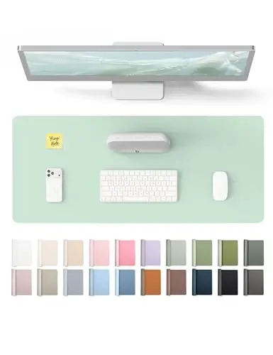YSAGi Leather Desk Protector, Office Mat, Large Mouse Mat, Non-Slip PU Leather Blotter, Laptop Pad, Waterproof Writing Pad for Office and Home (Pale Green, 23.6