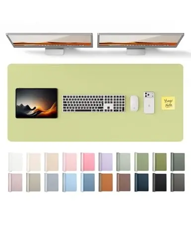 YSAGi Leather Desk Protector, Office Mat, Large Mouse Mat, Non-Slip PU Leather Blotter, Laptop Pad, Waterproof Writing Pad for Office and Home (Peak Green, 47