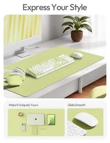 YSAGi Leather Desk Protector, Office Mat, Large Mouse Mat, Non-Slip PU Leather Blotter, Laptop Pad, Waterproof Writing Pad for Office and Home (Peak Green, 47