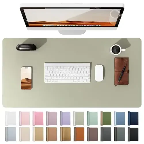 YSAGi Leather Desk Protector, Office Mat, Large Mouse Mat, Non-Slip PU Leather Blotter, Laptop Pad, Waterproof Writing Pad for Office and Home (Sage Green, 35.4