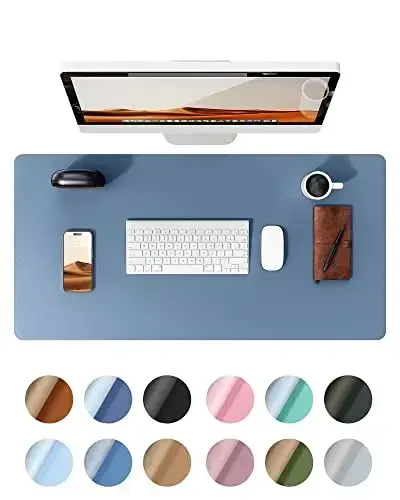 YSAGi Leather Desk Protector, Office Mat, Large Mouse Pad, Non-Slip PU Leather Blotter, Laptop Desk, Waterproof Writing Pad for Office and Home (Blue, 31.5