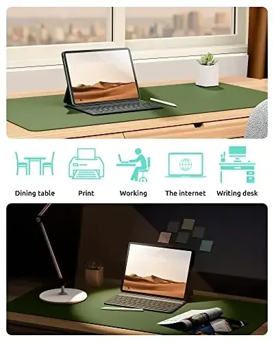 YSAGi Leather Desk Protector, Office Mat, Large Mouse Pad, Non-Slip PU Leather Blotter, Laptop Desk, Waterproof Writing Pad for Office and Home (Green, 31.5