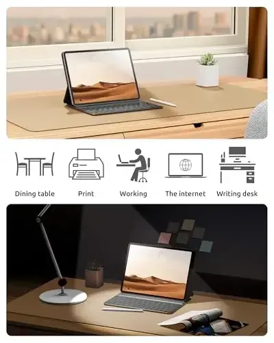 YSAGi Leather Desk Protector, Office Mat, Large Mouse Pad, Non-Slip PU Leather Blotter, Laptop Desk, Waterproof Writing Pad for Office and Home (Latte, 23.6