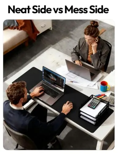 YSAGi Leather Office Desk Pad Protector, Large Mouse Pad, Non-Slip, PU Leather, Laptop Desk Blotter, Waterproof Writing Pad for Office and Home, Black, 23.6