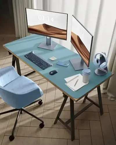 YSAGi Teri Stol Himoyachisi, Ofis Mat, Katta Sichqoncha Mat, Sirpanmaydigan PU Teri Blotter, Noutbuk Pad, Ofis va Uy uchun Suv o'tkazmaydigan Yozuv Pad (Muz Moviy, 47.2