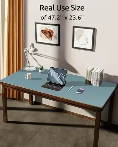 YSAGi Teri Stol Himoyachisi, Ofis Mat, Katta Sichqoncha Mat, Sirpanmaydigan PU Teri Blotter, Noutbuk Pad, Ofis va Uy uchun Suv o'tkazmaydigan Yozuv Pad (Muz Moviy, 47.2