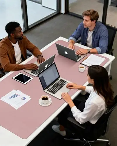 YSAGi teri stol ustki himoya qoplamasi, ofis stol matkasi, katta sichqoncha matkasi, sirpanmaydigan PU teri stol matkasi, noutbuk stol matkasi, ofis va uy uchun suv o'tkazmaydigan stol yozuv matkasi (och pushti, 55