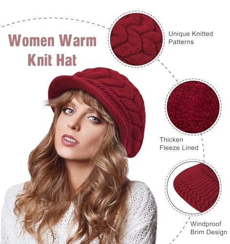 YSense 2 Pack Womens Winter Hats Warm Knit Hat Slouchy Beanie Cap with Brim Gifts - 3